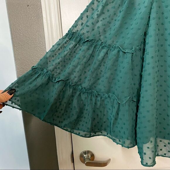 Entro Green Off Shoulder Blouse Swiss Dot Cropped Sleeves - Picture 4 of 11